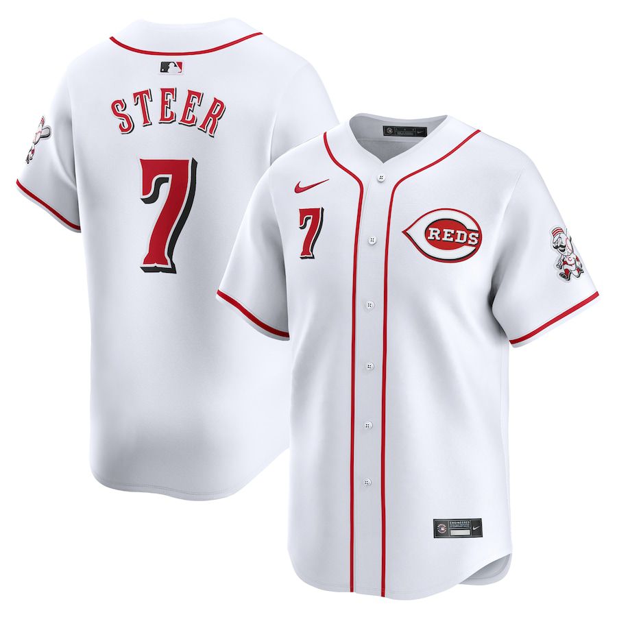 Men Cincinnati Reds 7 Spencer Steer Nike White Home Limited Player MLB Jersey